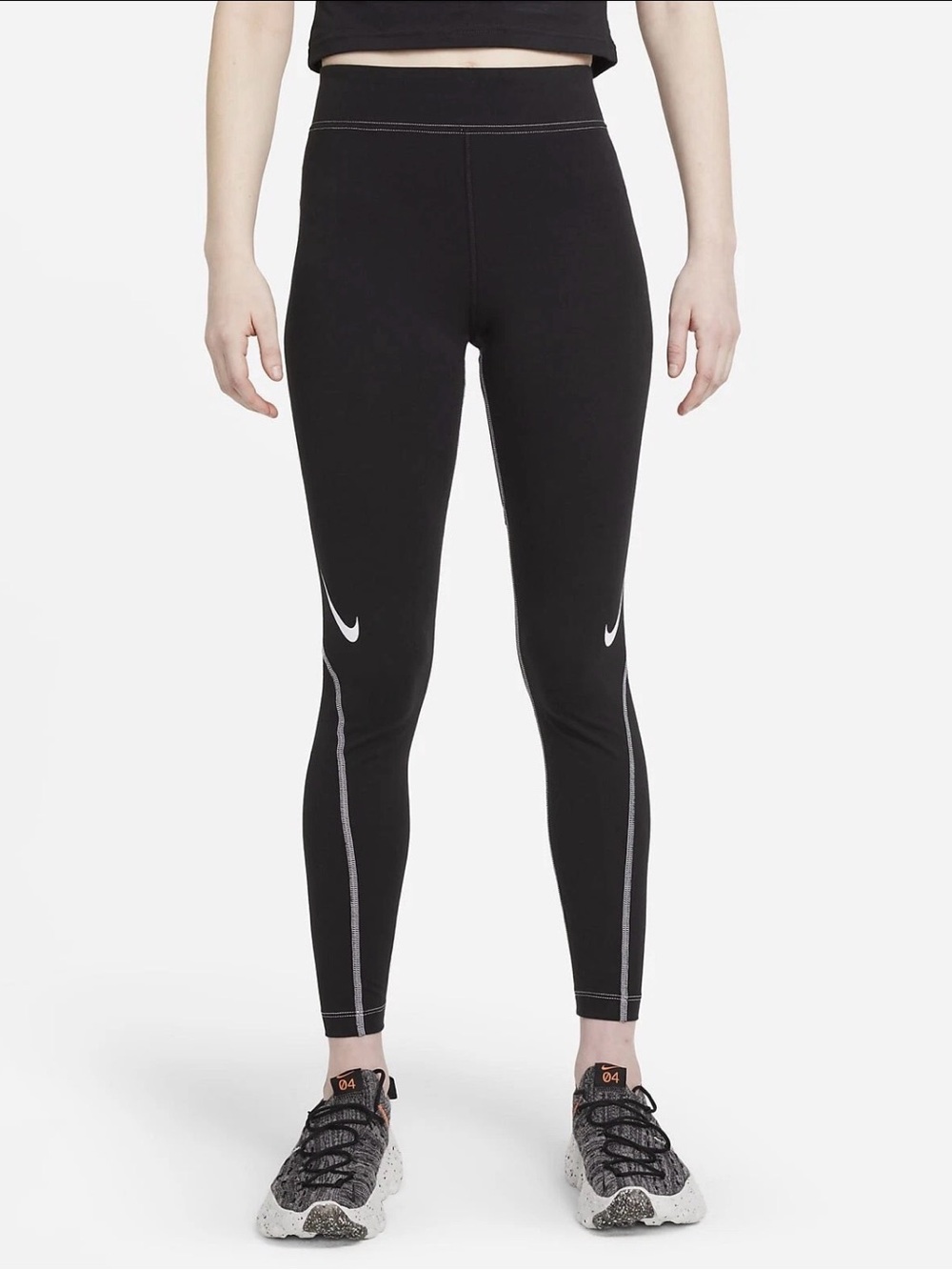 Nike Women’s Black Sportswear Swoosh High-Rise Activewear Leggings Size Medium